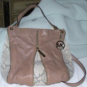 Michael Khors sand and snakeskin leather shoulder bag